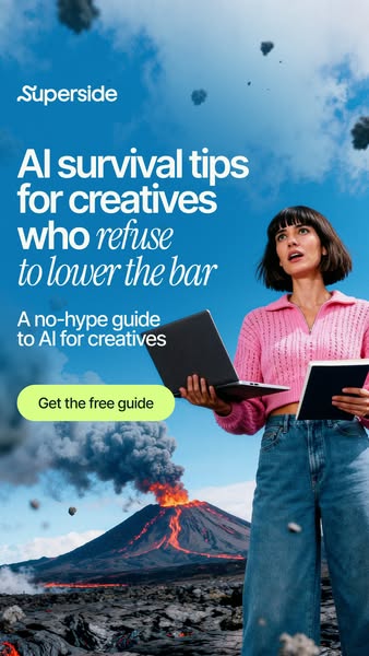 This ad for Superside targets creatives who are hesitant to use AI by presenting AI as a survival tool and offering a fr