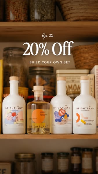 This ad showcases Brightland olive oil and vinegar and offers a discount on custom sets.