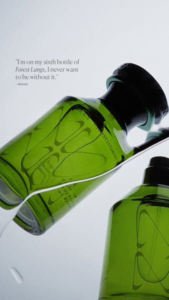 This ad shows a testimonial for Forest Lungs fragrance. The focus is on the consumer's satisfaction and repeat use o