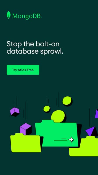 This ad for MongoDB highlights the problem of database sprawl and offers Atlas as a solution.