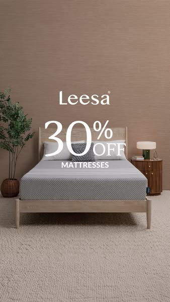 This ad promotes Leesa mattresses, highlighting a 30% discount. The ad features a neutral color palette and a simple, el