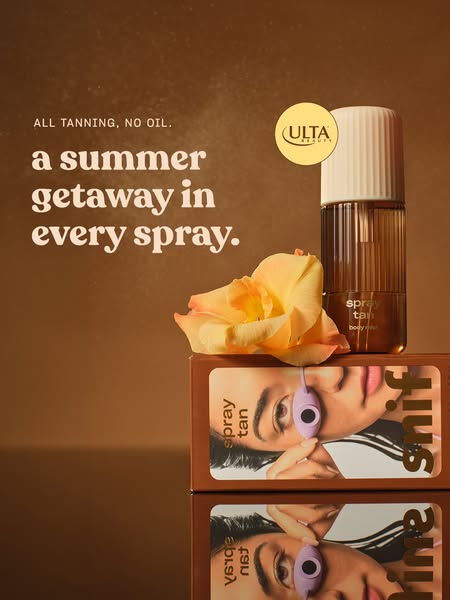 This image ad for Snif spray tan highlights the product's ability to create a summer glow without oil. It uses a war