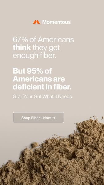 This image ad for Momentous highlights the discrepancy between how much fiber Americans think they get versus how much t