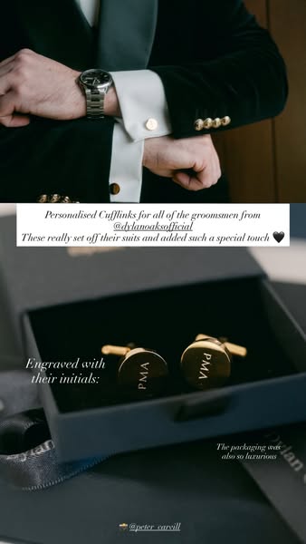 This ad showcases a testimonial from a customer who purchased custom cufflinks as a gift for their groomsmen. The ad emp