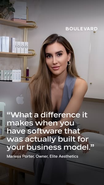 This ad features a testimonial from a business owner who uses Boulevard software. The testimonial highlights the benefit