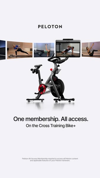 This ad for Peloton promotes the versatility of the Cross Training Bike+ by emphasizing the wide variety of workouts ava