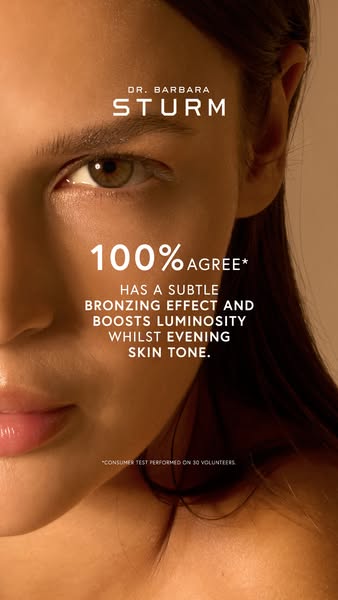 This image ad for Dr. Barbara Sturm skincare features a close-up shot of a woman's face and promotes the product'
