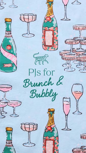 This image ad evokes a luxurious lifestyle by pairing pajamas with brunch and bubbly. The ad features a whimsical design