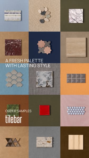 This ad is promoting Tilebar using a grid-style image layout showcasing a variety of tile options and encouraging users