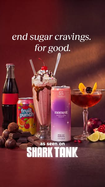 The ad showcases Moment drink as an alternative to sugary beverages. The ad features the tagline "end sugar craving