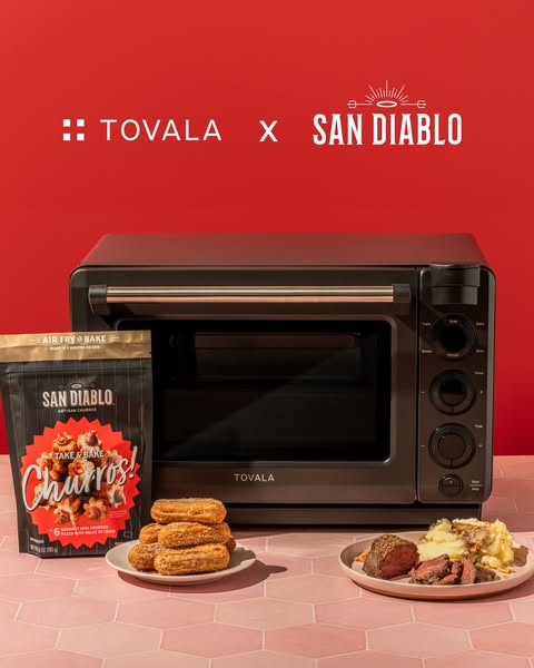This ad showcases the partnership between Tovala and San Diablo, featuring San Diablo's artisan churros cooked in a 