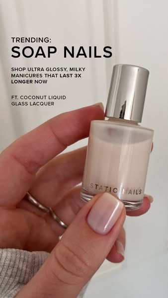 This image ad for Static Nails promotes their Coconut Liquid Glass Lacquer, highlighting the 'soap nails' trend 