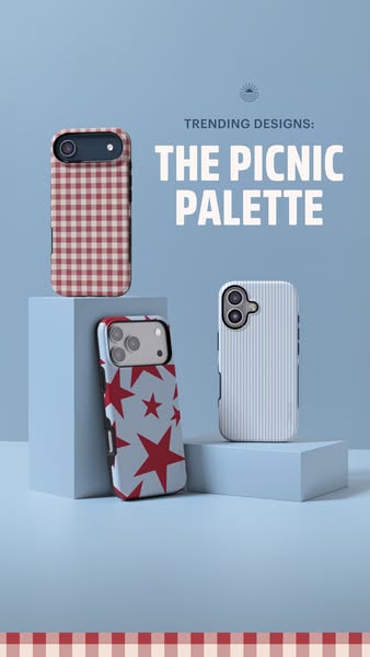 This ad showcases three different phone cases from the same brand, focusing on their aesthetic variety.