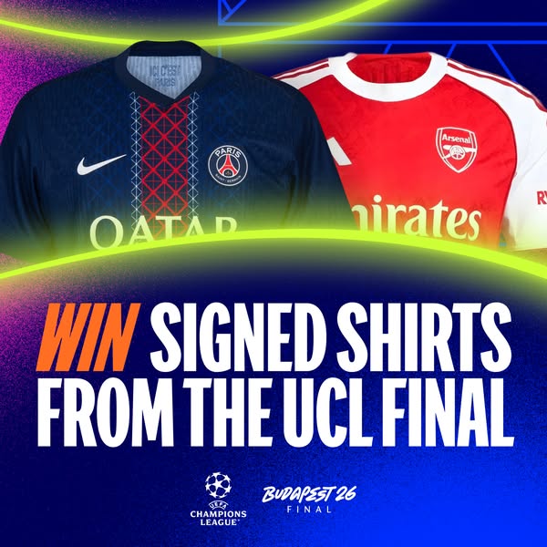 This ad is for a contest to win signed shirts from the UCL final. The ad features a soccer shirt from Paris Saint-Germai