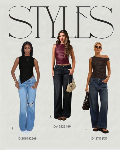 The ad features three different women wearing different tops and jean combinations from the brand's clothing line. E