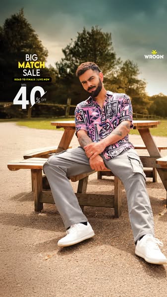 This image ad promotes Wrogn's "Big Match Sale" with a minimum of 40% off. It features a male model wearin