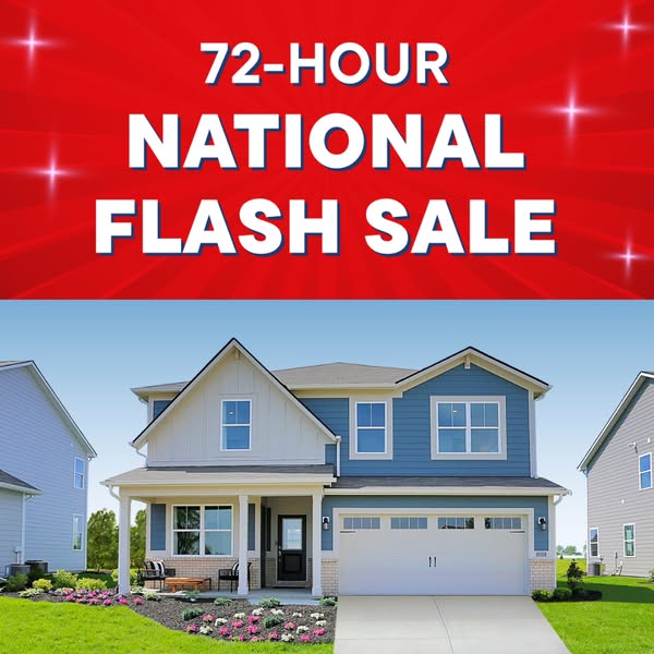 This image ad promotes a 72-hour national flash sale on new homes. The top of the ad features text on a red background w
