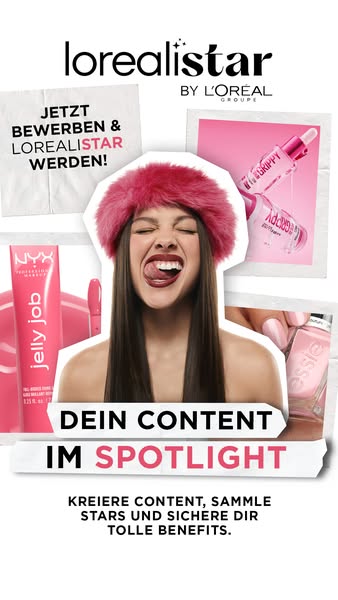 The ad for lorealistar features an image of a woman with makeup and a winter hat with various makeup products shown arou