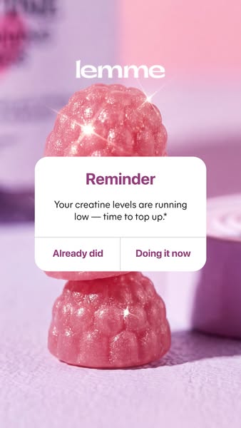This ad features an image of stacked Lemme gummy vitamins, styled to resemble a reminder notification. The ad is geared