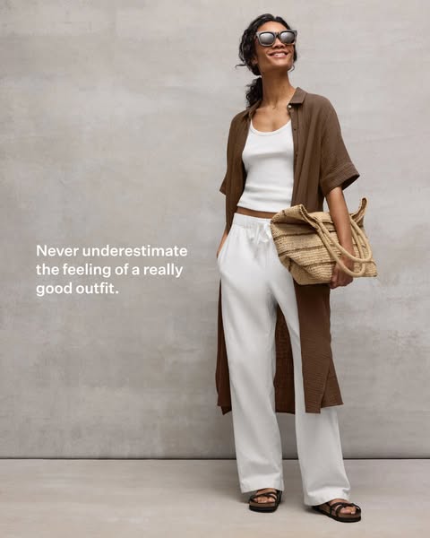 An ad featuring a woman wearing a casual outfit and the text overlay, 'Never underestimate the feeling of a really g