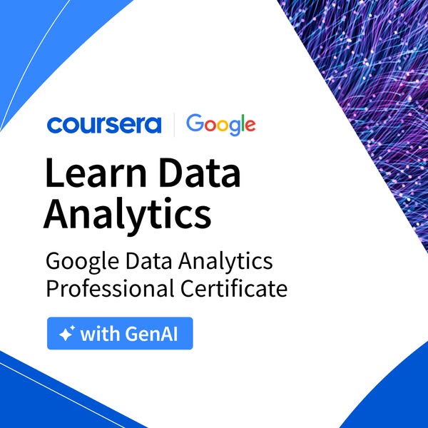 This ad promotes the Google Data Analytics Professional Certificate offered through Coursera, highlighting the inclusion