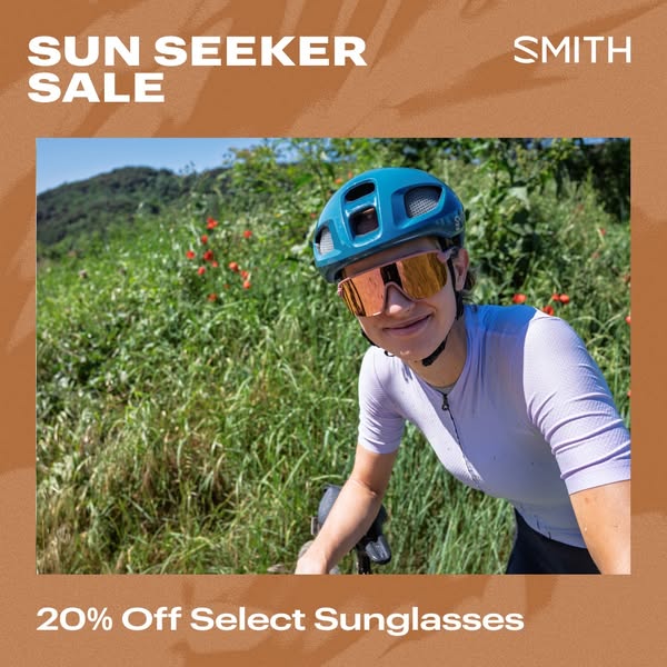 This image ad promotes a "Sun Seeker Sale" by Smith, offering 20% off select sunglasses. The ad features a cyc