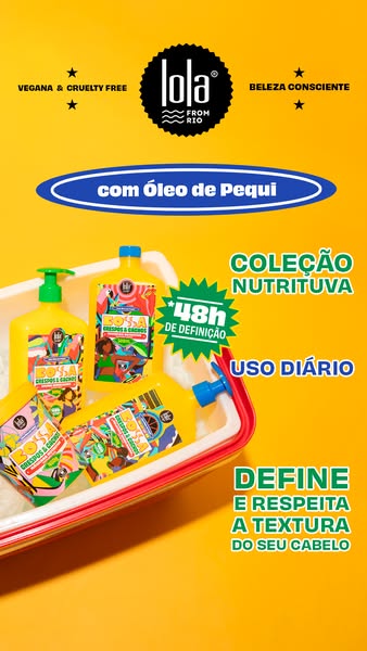 An ad for Lola From Rio hair care products, specifically the Crespos & Cachos line of shampoo, conditioner, and hair