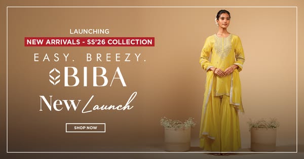 This image ad showcases the launching of BIBA's new SS'26 Collection, emphasizing the brand's style as easy 