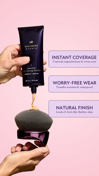 This image ad highlights the features and benefits of Westmore Beauty's Daily Coverage Perfector. It showcases the p