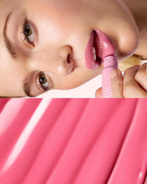 An extreme close-up shot showcases a person applying a lip product. The ad focuses on the moisturizing effect of the pro