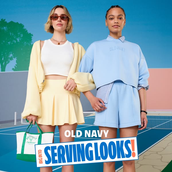 This ad for Old Navy features two women modeling outfits for the brand. The ad focuses on the fun and fashionable styles