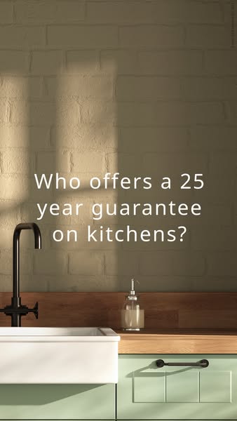 This ad uses a question to highlight the brand's 25-year guarantee on kitchens, aiming to differentiate it from comp