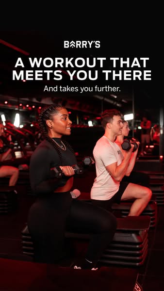 This image ad for Barry's features a group of people working out in a Barry's gym. The ad's headline is &quo