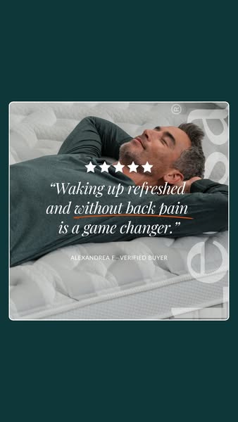 This ad features a man lying on a mattress with a testimonial from a verified buyer.