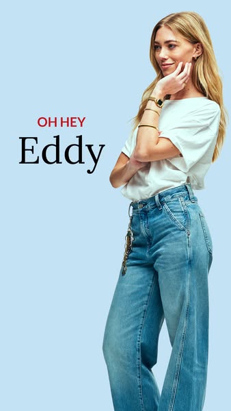 This ad features a model in casual attire, showcasing a pair of jeans. The ad focuses on presenting the product as part 