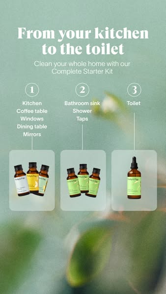 The ad features a set of cleaning products marketed as a complete starter kit for cleaning the entire home, from the kit