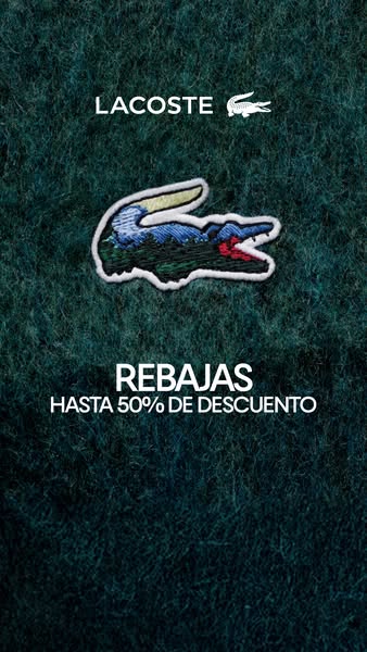 This image ad showcases the Lacoste brand with a focus on a discount offer. The ad uses a close-up shot of what appears 