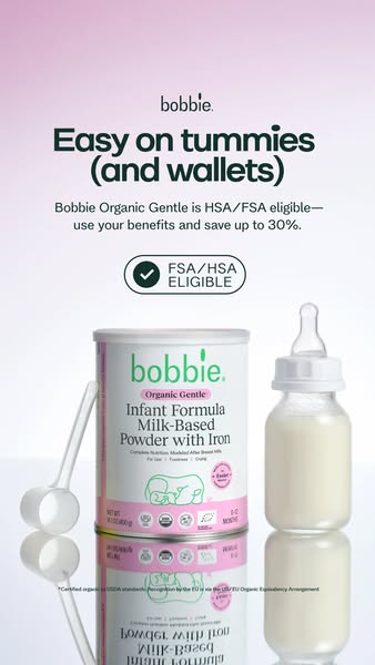 This ad for Bobbie Organic Gentle infant formula highlights the product's gentleness on babies' stomachs and par