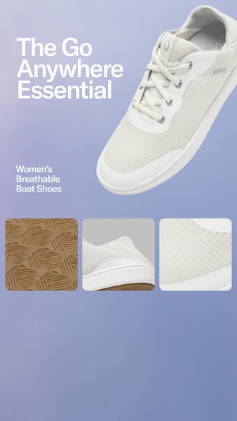 This ad showcases women's breathable boat shoes, highlighting their versatile design suitable for various activities