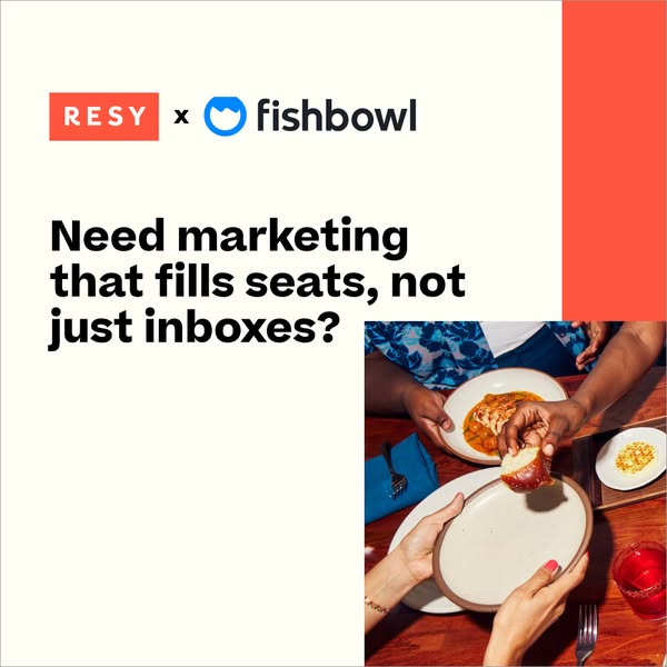 This image ad for Resy and Fishbowl asks the question, "Need marketing that fills seats, not just inboxes?" an