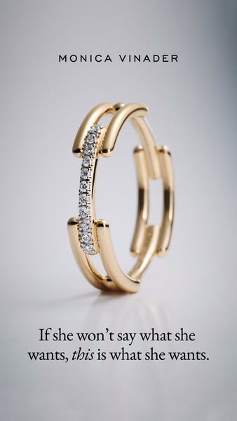 This image ad presents a piece of jewelry from Monica Vinader and suggests it as a gift.