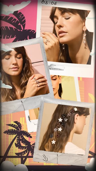 This image ad for a jewelry brand features a collage of framed photos, each showcasing a person wearing the brand's 