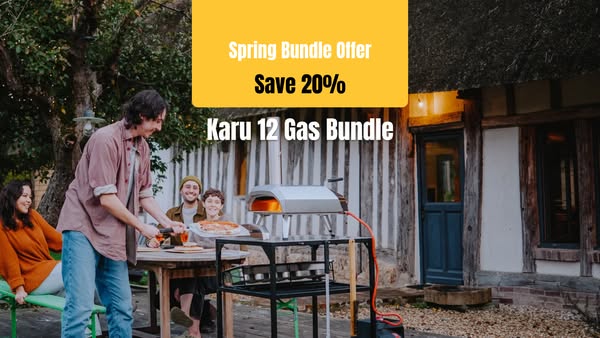 This image ad promotes the Karu 12 Gas Bundle with a Spring Bundle offer of 20% off. The ad features a group of people e
