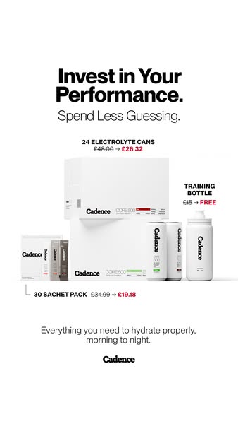 This image ad for Cadence features various hydration products and offers, with a focus on improved performance and value