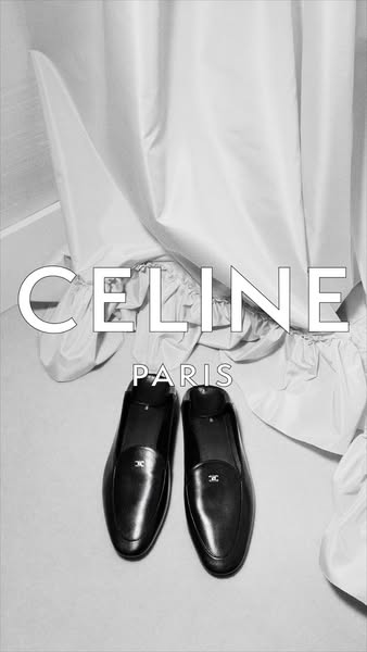 This ad showcases a pair of black Celine dress shoes against a white backdrop, emphasizing the brand's name and logo