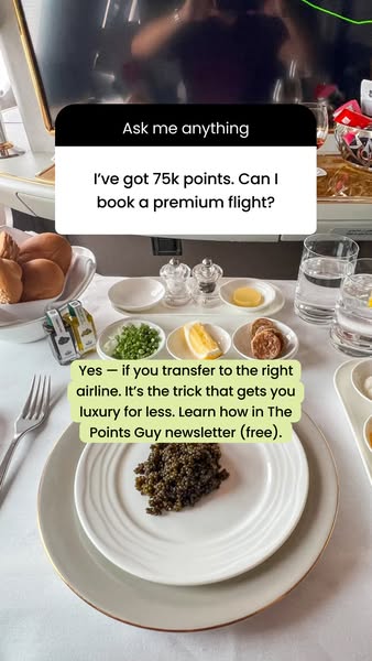 This ad features a question box format. Someone has asked if they can book a premium flight with 75k points. The Points 