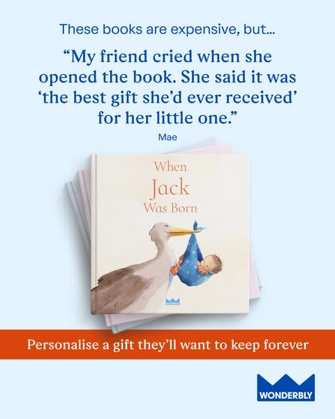 This ad for Wonderbly promotes a personalized children's book as a great gift. It leverages a quote from a customer 