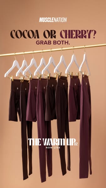 This image ad presents the Muscle Nation brand and promotes their 'The Warm Up 02' collection, showcasing leggin