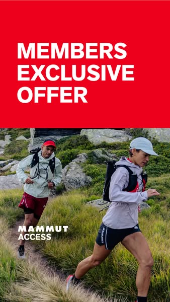 This image is designed to promote Mammut Access, highlighting their exclusive offer for members. The ad showcases two at