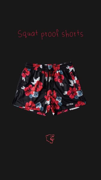 This ad shows a pair of patterned shorts against a black background, with a headline that speaks to its performance. The